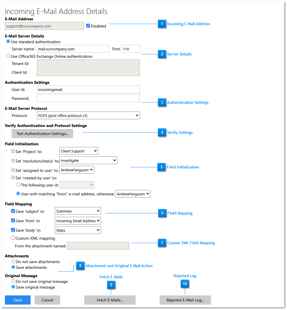 Incoming E-Mail Details