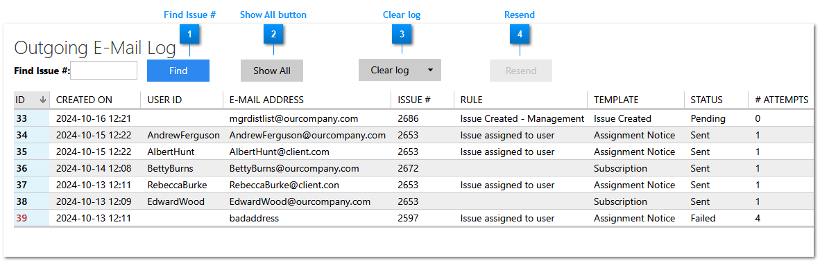 Outgoing E-Mail Log